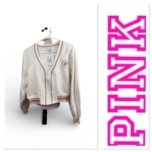 NWT PINK Victoria’s Secret cropped style zip front cream cardigan size medium